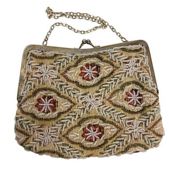 Handmade Handbags - Vintage Floral Beaded Handbag Evening Bag Chain Strap Feminine Victorian Regency